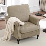 choairy Accent Chair for Living Room, Modern Mid Century Reading Chair Armchair High Back Upholstered Armchair with Wooden Legs for Living Room Bedroom Office (Brown, 1pcs)
