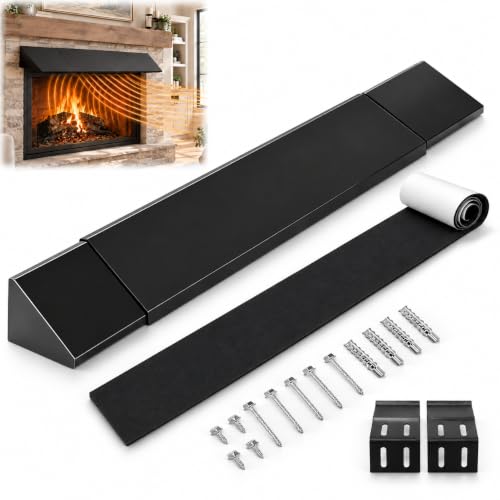 Fireplace Heat Shield & Deflector,28-48 Inch Adjustable Fireplace Heat Hood | 4×4 " Black Powder Coated Steel Mantel Protector, Protect TV & Mantel from Heat & Smoke Damage,Built-in Heat-Resistant Cotton