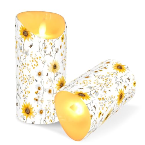 Velas sin llama ideales para centros de mesa de boda con diseño de girasol 3