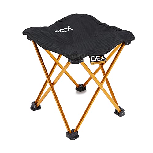 OEX Ultralite Stool with Anodised Aluminium Frame, Ultra Lightweight, Durable, Portable, Compact Pack Size, Side Pocket, Ideal for Camping, Festivals & Outdoor Events, Carry Bag (Black)