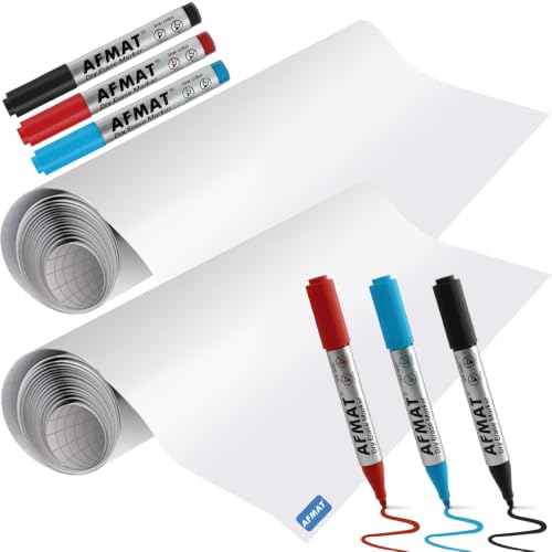AFMAT White Board Wallpaper, Whiteboard Roll, Stick on White Boards for Wall, 1.5x11ft Peel and Stick Dry Erase Roll, Stain-Proof, Super Sticky Whiteboard Sticker for Wall/Table/Door, 2 Rolls PP06