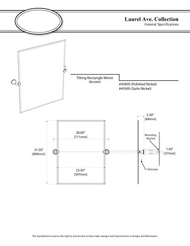 Gatco 4589S Laurel Ave. Rectangle Wall Mirror, Polished Nickel #TOP3