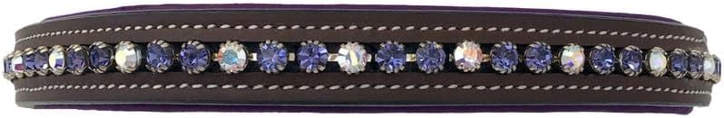 Purple Padded Leather English Bridle Browband with Purple and AB Iridescent Crystals