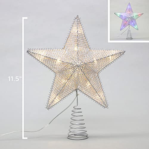 Philips 11.5" 2-Layer Silver Metallic String Star Treetopper With Coil - 3 Functions With Control Box - Ul Listed For Indoor Use - 15 Bicolor Microdot Leds Christmas Tree Topper With 24" Lead In #TOP1