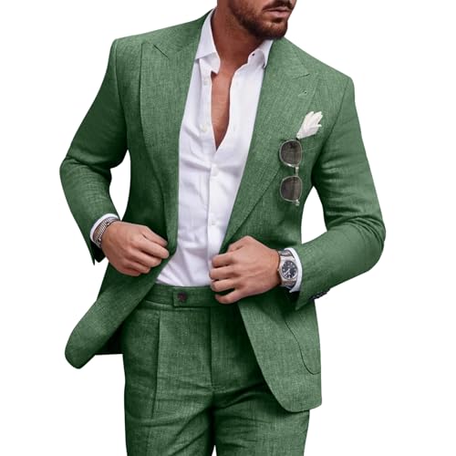 Diaryan Linen Suit for Men Regular Fit Blazer Green Tuxedo Peaked Lapel 2 Piece Solid Prom Wedding Jacket and Pants Set XS