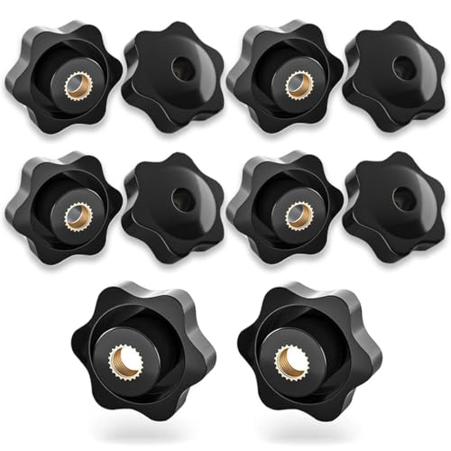 WKRTDY Tuerca de estrella con agujero pasante, 10pcs tuercas M8 con mango de estrella, negro, de plástico, para industria mecánica, muebles y equipos electrónicos