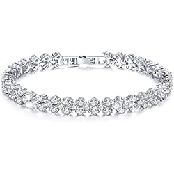 Branets Cristal Pulsera Plata de Circonita Cristal Ajustable Pulsera Tenis Regalo para Mujeres y Niñas