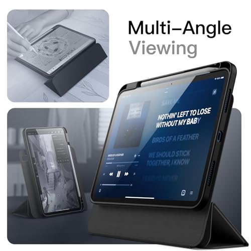 Image of JETech Magnetic Detachable Cover Case for iPad (A16) 11th /10th Generation (2025 /2022) with Pencil Holder, Removable Rotating Clear Cover, Portrait /Landscape Stand with Raised Screen View (Black)