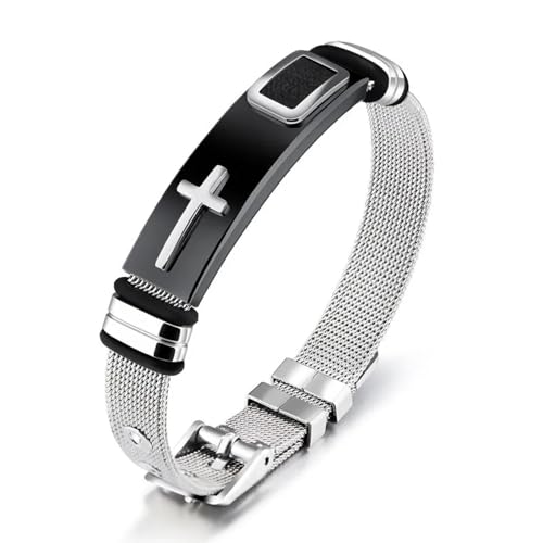 Bracelet homme avec croix réglable : le bijou tendance en acier pour un style masculin affirmé