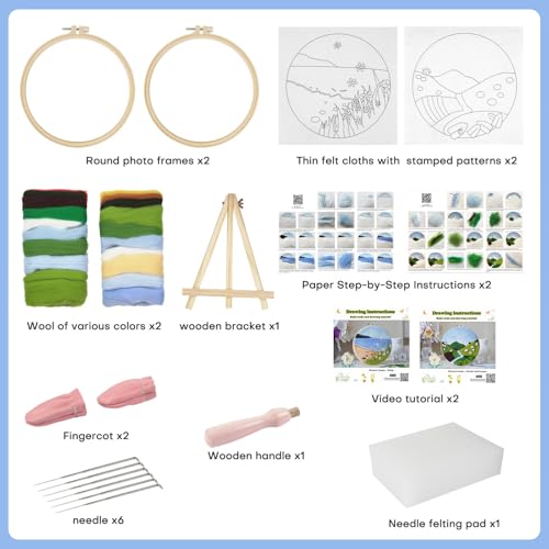 Image of Comfysail 2 Pack Needle Felting Kit,Felt Painting Kit for Beginners, DIY Craft Kit with Picture Frame,Felted Fabric,Wool,Needle,Foam Pad and Instructions for Home Decoration (Mountain&Beach)