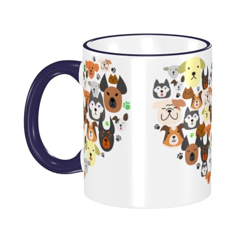 犬のハート型 マグカップ コーヒーカップ Navy Blue 陶器 朝食カップ ティーカップ 耐熱マグ 保温 耐冷 おしゃれ 大きい ミルクコップ 330ml 雑貨 家庭用 プリント贈り物