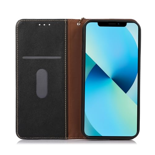 Étui portefeuille iPhone 15 Pro noir housse cuir véritable 6,1 pouces