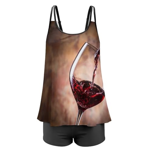 Ensembles bikini tankini vin rouge 3 pièces avec short et robe légère