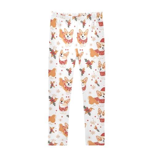Girls' Athletic Leggings Ankle Length Yoga Dance Pants Kids Teen 4T Christmas Corgi