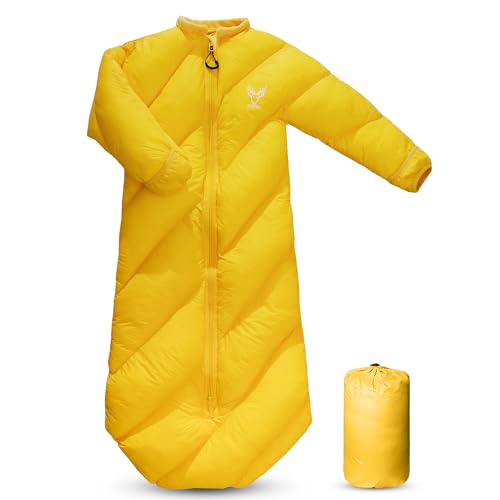 Bolsa de dormir para niños AZITREK T40, tamaño infantil, color amarillo, forma momia, para edades 2-4 años, ligera, compacta y resistente al agua miniatura 1