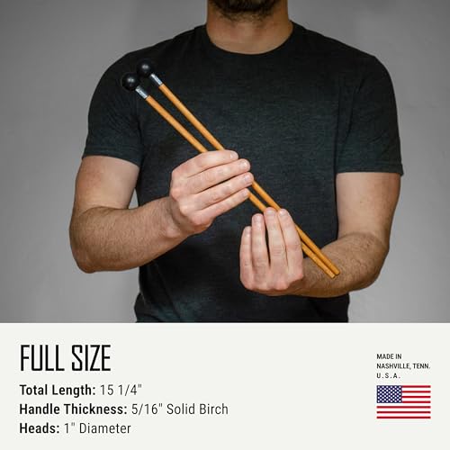 Image of Timber Drum Co. Tongue Drum /Marimba Mallets - MADE IN U.S.A. Percussion | Sticks For Vibraphone, Small Gong, Log Drum - Soft Rubber with Solid Birch Handles, 15.25 inch