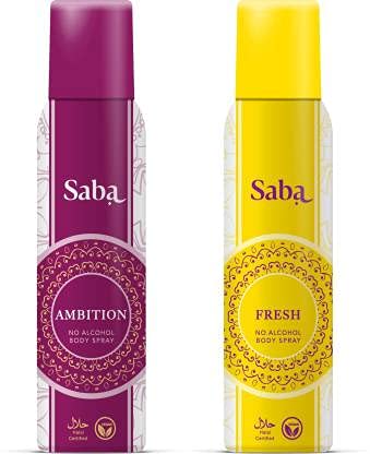 Saba Ambition & Fresh Non-Alcoholic Deodorant Body Spray for Women (Combo Pack of 2,150 ml Each) with Natural Flower Fragrance, Long-Lasting Freshness Perfume