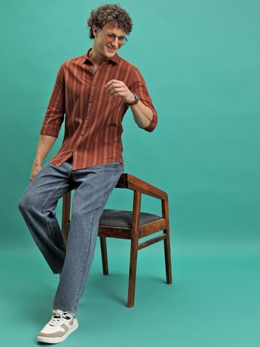 Image of Highlander Men's Slim Fit Striped Shirt | Full Sleeves | Everyday Wear Stylish Shirt for Men