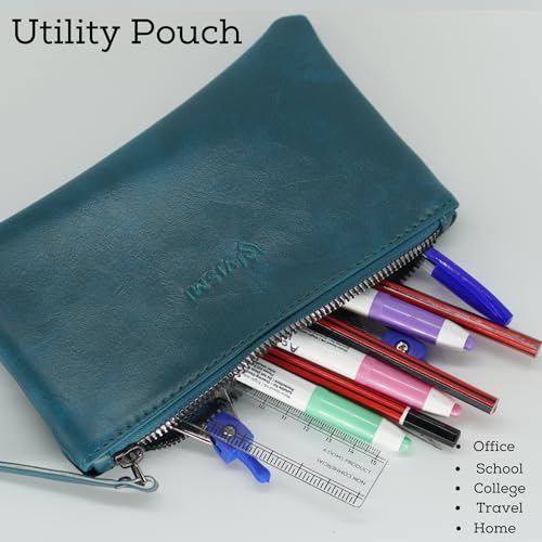 Image of VISMIINTREND High Capacity Stationery Holder & Accessories Pouch - Large Pencil Case for School, College, Office, and Cosmetics, Teal Blue Pen & Pencil Case