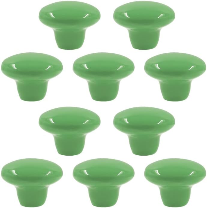 10Pcs Cabinet Ceramic Knobs, 1.5Inch/ 38mm Green Cute Drawer Knobs Round Dresser Knob Pull Handles with Screws for Cupboard, Wardrobe, Kitchen, Bedroom, Door, Kids' Room