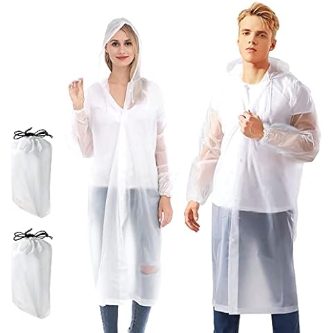 GDOKKNY 2 Pack Rain Poncho Raincoat , EVA Rain Poncho with Hood and Bag, Portable Waterproof Jacket for Men Women Outdoor Hiking Camping White Cover