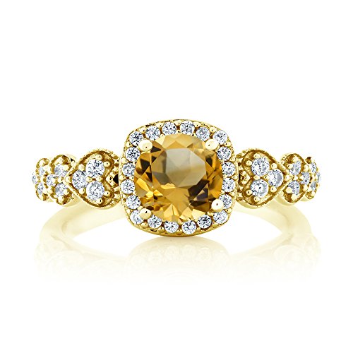 Gem Stone King 18K Yellow Gold Plated Silver 6MM Round Cut Gemstone Birthstone Engagement Anniversary Ring For Women | Available In Size 5, 6, 7, 8, 93
