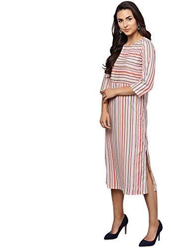 Image of INDO ERA Women's Modal Striped Ankle Length A-Line Dress (Ie19Ed7Cr1116)
