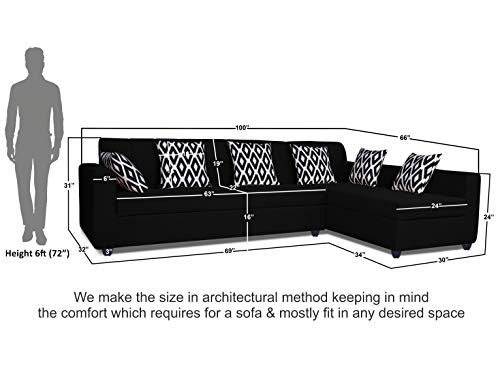 Image of Adorn India Rio HighBack L Shape 6 Seater Sofa Set (Right Hand Side) (Black) (3 Year Warranty)