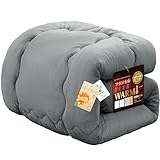 Housecover 掛け布団 シングル 冬用 暖かい 5層構造 フランネル あったか 吸湿発熱わた 蓄熱 極厚 ボリューム 高保温 真冬 毛布の代わり 肌触り 布団 洗える 抗菌防臭防ダニ 静電防止 ふわふわ 掛布団 掛けふとん ライトグレー 150×210cm