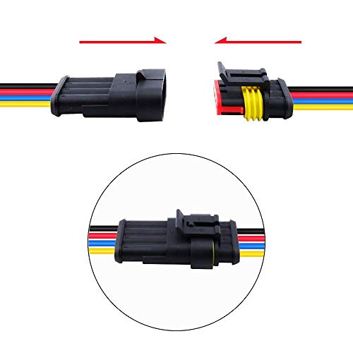 MUYI 5 Sets 18AWG Waterproof Electrical Connectors Kit 1.5mm Series Terminal and Rubber Seal with 10cm Wire Weatherpack Connectors (4 pin)