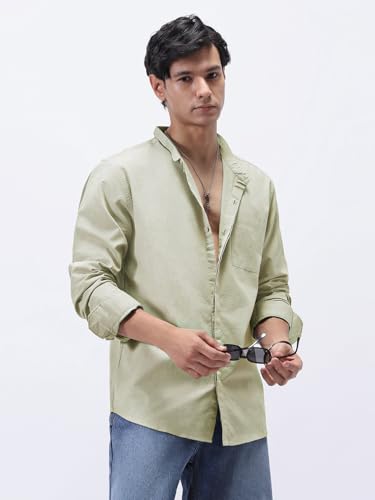 Image of Urbano Fashion Men's Cotton Full Sleeve Regular Fit Casual Solid Shirt with Band Collar