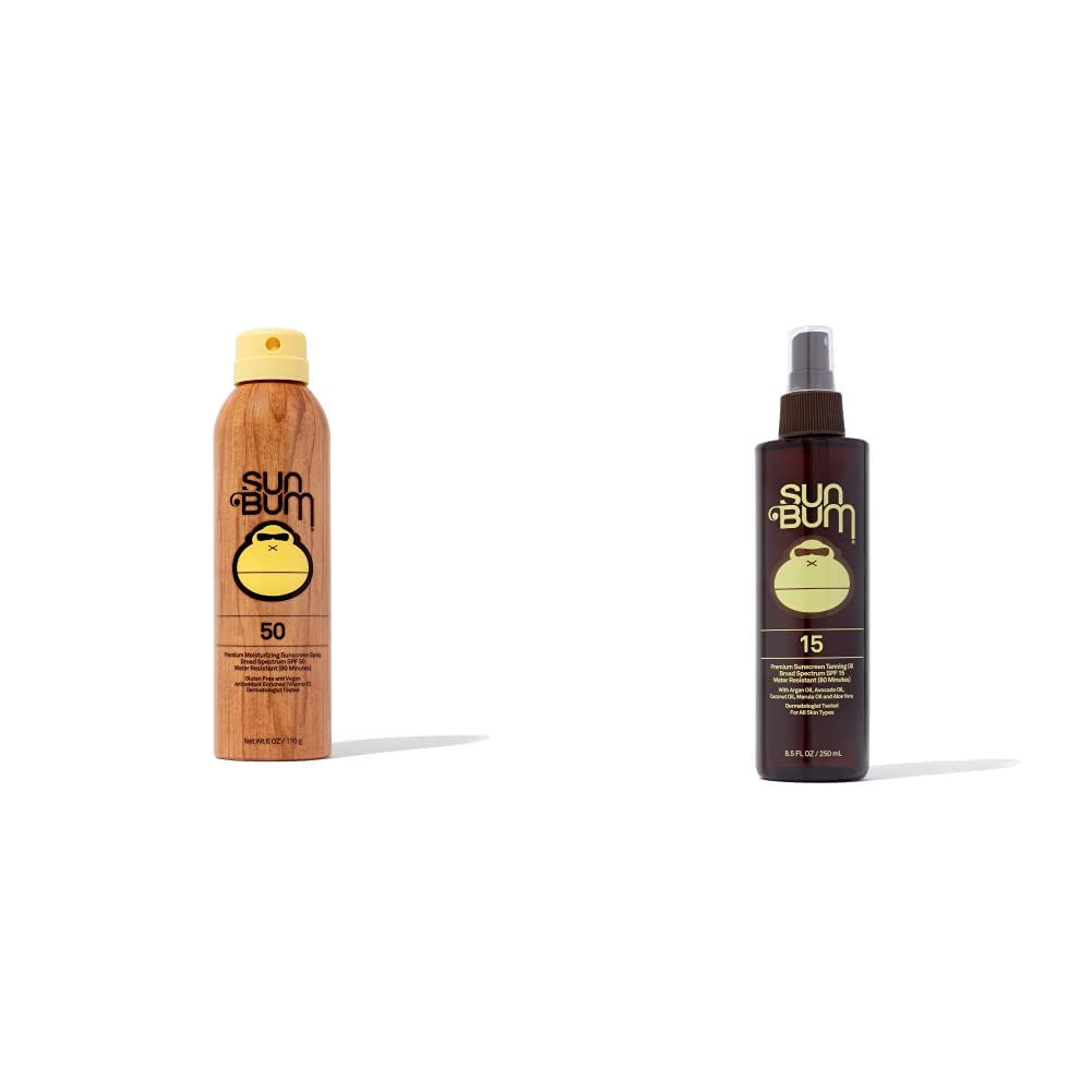 Sun Bum Original SPF 50 Sunscreen Spray SPF 15 Tanning Oil Bundle Reef-Safe Sun Protection