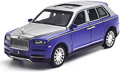 Rolls-Royce Cullinan SUV Model Car Toy, 1:32 Scale Zinc Alloy Pull Back Toy Diecast Toy Cars with Sound & Light & 6 Open Doors for Kids Boy Girl Collect Gift (Blue-Silver)