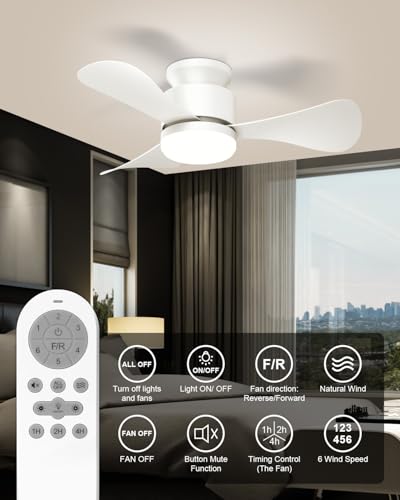 Image of Airwit 71 cm Ceiling Fan with Silent Light, Small Ceiling Fan with Remote Control and Reversible DC Motor, LED Lamp Ceiling Fan for Bedroom, Living Room, Kitchen