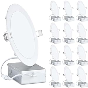 12 Pack 6 Inch Ultra-Thin LED Recessed Ceiling Light with Junction Box, 16W Eqv 150W, Dimmable Downlight for Kitchen, Bedroom, 1400LM Brightness, 5000K Daylight White
