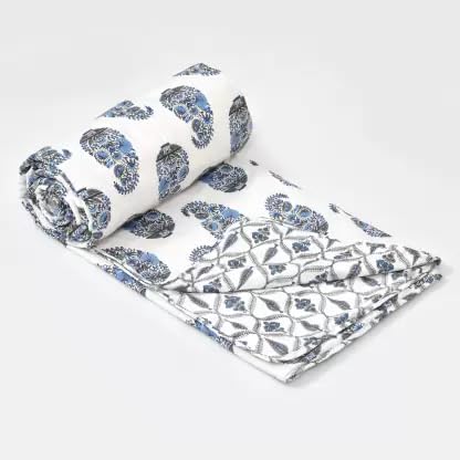 MITUL 100% Cotton Reversible Dohar Double Bed Size | Jaipuri Printed Artisan Block Design Blanket | Soft Lightweight AC Summer Comforter Quilt (HM Cotton DOHAR NO 14, Single Bed)