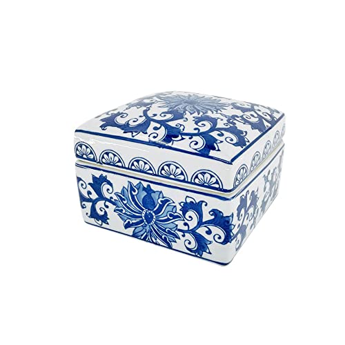 Gt Direct Corp GD16464AM Galt International Blue And White Floral Chinoiserie Square Ceramic Storage Box Jewelry Trinkets Organizer thumb #3