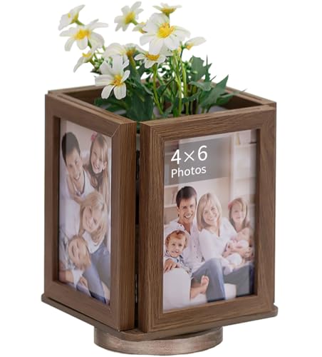 NUPTIO Bilderrahmen Rotierend Holz Geschenke: 10x15 Fotorahmen Vintage Holzrahmen Jährige Photo Frame Set Aufklappen Holzbilderrahmen Geschenkideen Geburtstagsgeschenk Hochzeitsgeschenk