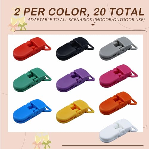 Image of 20-Pack Pacifier Clip Replacement Ends - BPA-Free Plastic Fasteners for DIY Baby Crafts, Sewing Bibs & Blankets Straps (3 /4 Inch, 10 Colors)