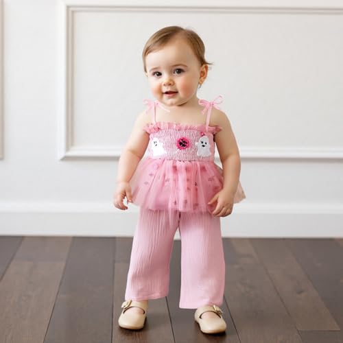 Halloween Baby Girl Outfit Smocked Pumpkin Patch Tank Top Gingham Plaid Pants Set Toddler Girls Fall Clothes3