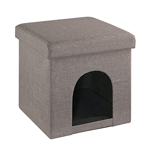 Pouf contenitore in pelle beige Harlem Bedding Atelier