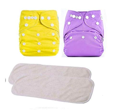 Ineffable Combo of Quirk Reusable Baby Washable Cloth Diaper Nappies with Multi Layered Micro- Fibre Baby Insert Pads (Purple & Yellow) (Set of 2) (Assorted Colours)