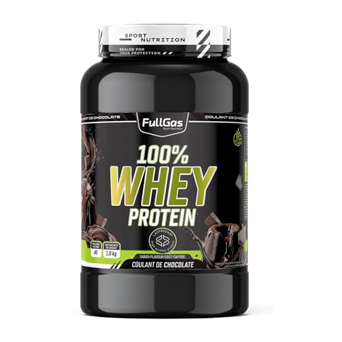 FullGas Concentrado de Proteína de Suero | Sabor Coulant de Chocolate | 1,8kg | 100% Whey Protein Concentrate | Incluye Dosificador | Vegetariano y Sin Gluten