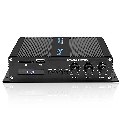 Pyle 4 Channel Marine Amplifier - Compact Power 400 Watt RMS 4 OHM Full Range Stereo & Waterproof - Wireless Bluetooth Receiver Audio Speaker with LCD Digital Screen - PFMRA440BB