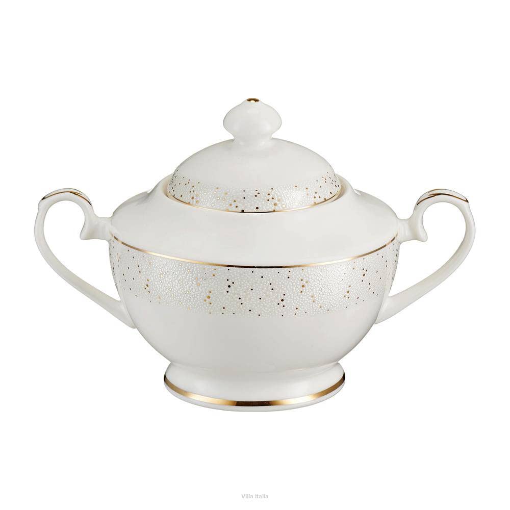VILLA ITALIA Zestaw filiżanek do kawy Serwis kawowy porcelanowy na 12 osób 39 elementów Filiżanki ze spodkami Talerzyki deserowe Dzbanek do herbaty Cukiernica Mlecznik DIANA DS101