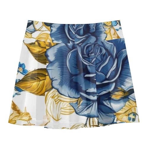Pleated Athletic Shorts for Girls Skorts Skirts with Shorts Teen Skirt Dark Blue Vintage Roses Golden 4t2