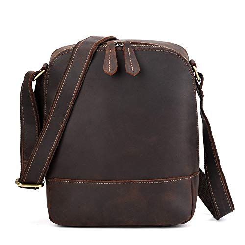 JFJL Vendimia Piel Genuina Mochila De Hombre Bandolera De Viaje Crossbody - Honda Mochila Bolso Bandolera De Cuero para Hombre Bolso Bandolera para Hombre,Bronze