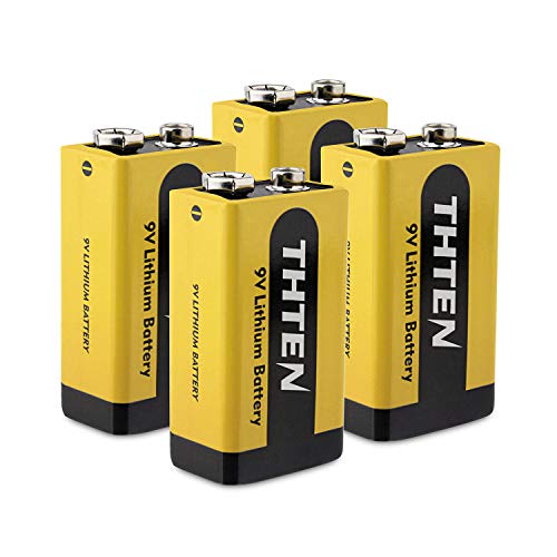 THTEN 9V Lithium Battery, 1200mAh Non-Rechargeable Li-ion Battery for Smoke Detector Fire Alarm Multimeter,Toys and Games,Remote Controls,calculators,flashlights.(4 Pack)