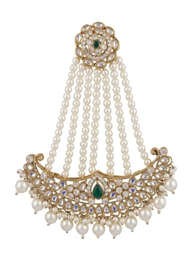 Image of Gold-Plated Head Passa Jewelry For Women Kundan Pearl Studded & Beaded Passa /Matha Patti Jhoomar Jewellery for Women & Girls Birthday Gifts