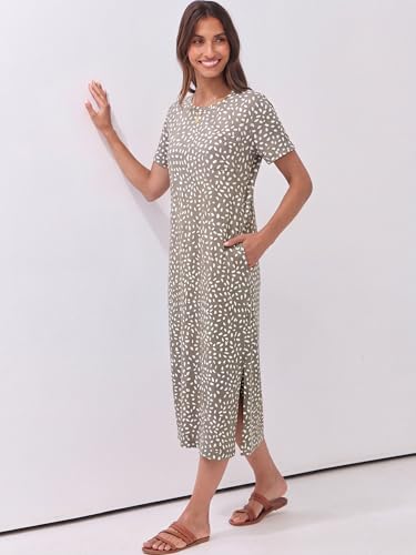 Image of ANRABESS Womens Midi Dress,Summer Long Tshirts Dresses,Short Sleeve Split Stripe,Comfy Travel Beach Vacation Casual Wear
